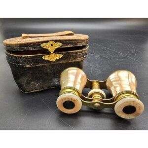 Antique Mother Of Pearl Opera Glasses Iris Paris With Worn Leather Case CR2018